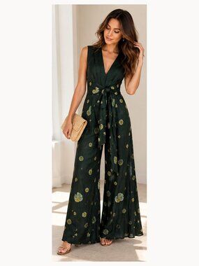 Free People Luxe Heavy Silk Floral Wide-Leg Jumpsuit Boho Maxi